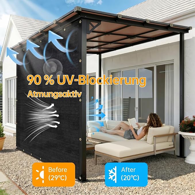 10'x20' Garden Shade Cloth 50% Sunblock Mesh Tarp with Grommets | Outdoor Sun Shade & Plant Freeze Protection Cover for Greenhouse, Kennel, Lawn, Patio, Black
