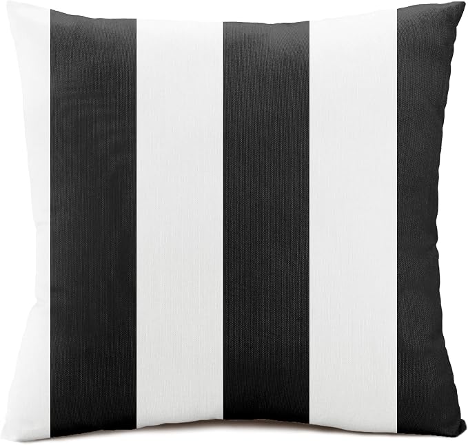 Austin Horn Classics Sunbrella Cabana Stripe White/Black, Zippered 18-inch x 18-inch Pillow Cover ONLY (Set of 2) Indoor/Outdoor, Fill Sold Seperately
