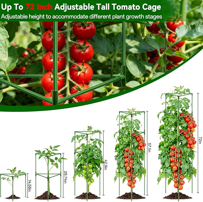 Halatool 72" Extra Tall Tomato Cages, 6 Pack Adjustable Stakes for Garden | Heavy duty steel plant support for climbing Plants, Large Trellis for Outdoor Raised Garden Bed Vegetables Flowers Fruits