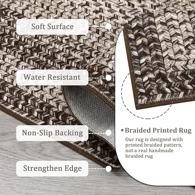 RUGSREAL 9x12 Living Room Rug Large Bedroom Washable Rug Non Slip | Indoor Throw Floor Cover Farmhouse Rustic Area Rug Modern Geometric Border Carpet for Bedroom Home Decor, Mocha