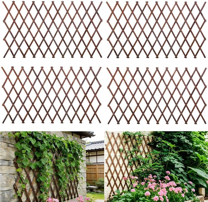 4Pcs Expandable Garden Trellis, 38" x 89" Large Wooden Lattice Fence Wall Panel Lattice Trellis for Climbing Plants Outdoor Ivy Vine Rose Clematis for Garden Patio Room Decor (4Pcs Brown)