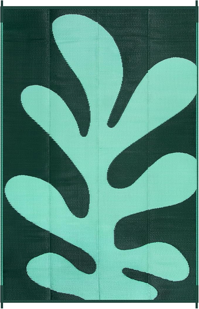 Lahome Plastic Coastal 6x9 Outdoor Rugs for Patios, Cartoon Coral Camping Rugs for Outside Your Rv, Stain Resistant Lightweight Carpet for Beach Picnic Deck, Green 6'x9'
