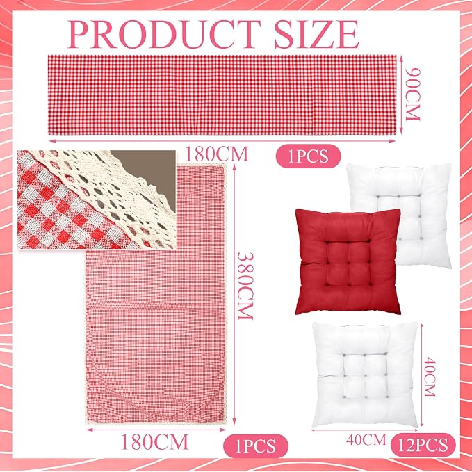 Extra Large Outdoor Picnic Blanket with Table Runner and Floor Pillow Cushion for Picnic Wedding Birthday Baby Shower Backyard Decor(59 x 102'',Burgundy,White,8 Pcs)