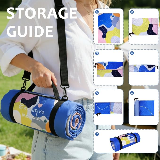Exclusivo Mezcla Extra Large Waterproof Picnic Blankets 3 Layer, Sandproof and Foldable Outdoor Blanket for Beach Camping, Park and Travel