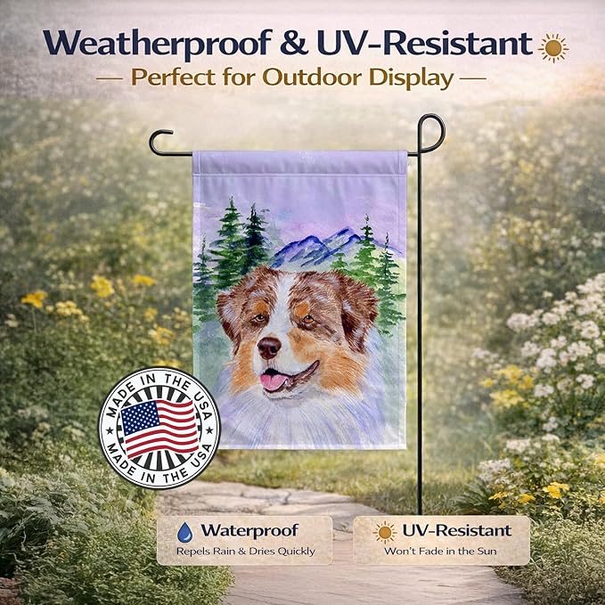 Caroline's Treasures SS8001GF Australian Shepherd Garden Flag Mailbox Flag Decorative Yard Flag Banner Outside Patio Artwork Yard Flower Beds, Garden Size, Multicolor