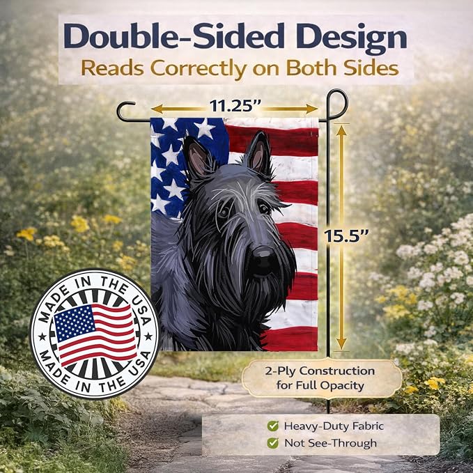 Caroline's Treasures CK6696GF Scottish Terrier Dog American Flag Garden Flag Mailbox Flag Decorative Yard Flag Banner Outside Patio Artwork Yard Flower Beds, Garden Size, Multicolor