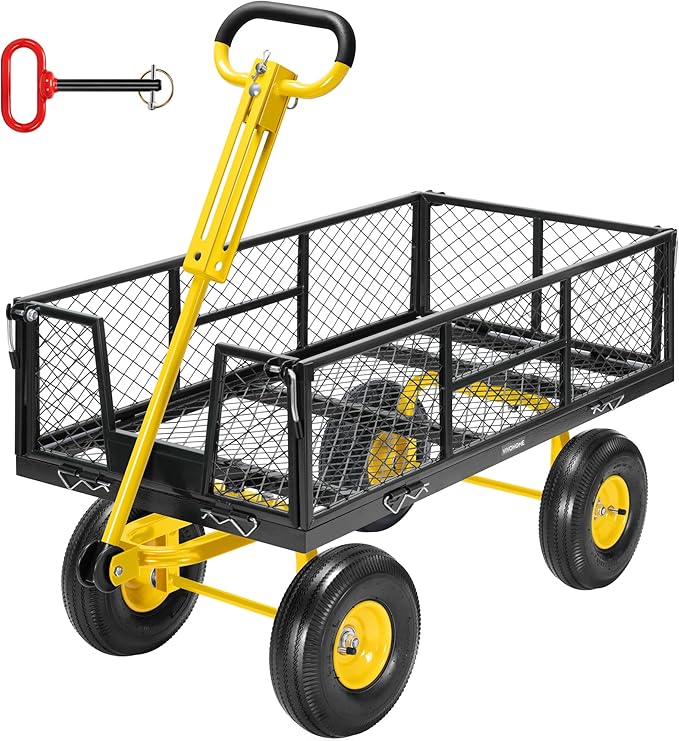 VIVOHOME Steel Garden Cart Heavy Duty 900 LBS 4.5 Cu Ft Utility Wagon | Removable Sides, 10 inch Tire and Handle Attach to ATV or Tractor Green