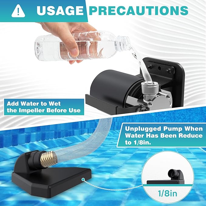 Acquaer Water Transfer Pump DC 12V 1/10HP Portable Electric Water Removal Utility Pump with Switch and Suction Hose Kit, Low Suction Water Removal for RV, Water Beds, Pools, Rain Barrel, Aquariums