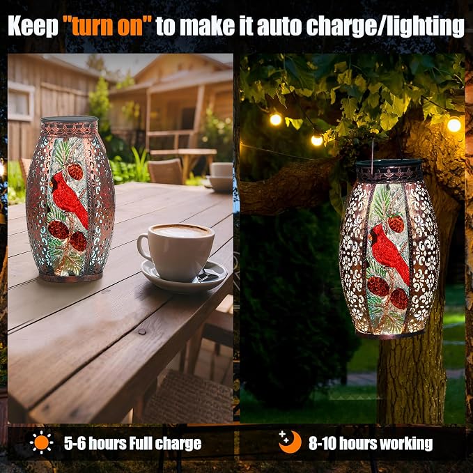 Hummingbird Solar Outdoor Lantern Decorative Waterproof Large Metal Hummingbird Solar Lights Garden Decor Sympathy Gifts for Loss of Mom/Dad/Loved One-Memorial Lantern