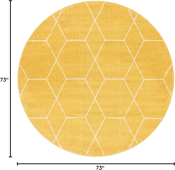 Unique Loom Trellis Frieze Collection Area Rug - Geometric (6' Round, Yellow/ Ivory)