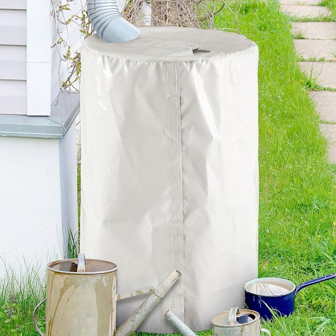 1 Piece 55 Gallon Drum Cover 24 x 36 Inch 55 Gallon Water Barrel Covers Outdoor Waterproof Rain Snow Water Storage Bucket Lid Protective Hook/loop Closure Anti Dust (White)