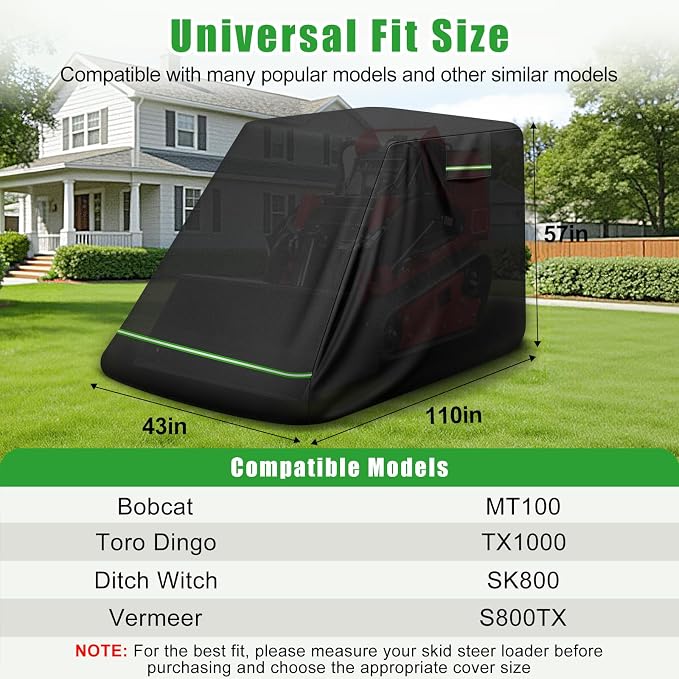 Skid Steer Loader Cover Heavy Duty Waterproof Outdoor, 110''x43''x57'' | Fits Bobcat MT100, Toro Dingo TX1000, Ditch Witch SK800, 420D with Cotton Lining Windproof Skid Steer Cover, Reflective Strip