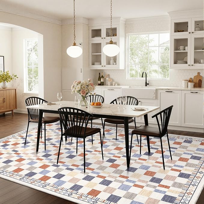 GarveeHome 8x10 Rug for Bedroom Modern Colorful Checkered Rug for Dining | Non-Slip Machine Washable Throw Floor Carpets Low Pile Contemporary Abstract Nursery Area Rug for Playroom Kids Room