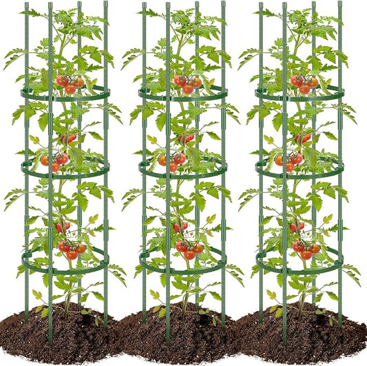 POILKMNI 3 Pack Tomato Cage for Garden - 59'' Tall Plant Support Heavy-Duty Tomato Trellis, Adjustable Garden Trellis for Climbing Plants Vines Vegetables Flowers Cucumber Peony Plant Cage