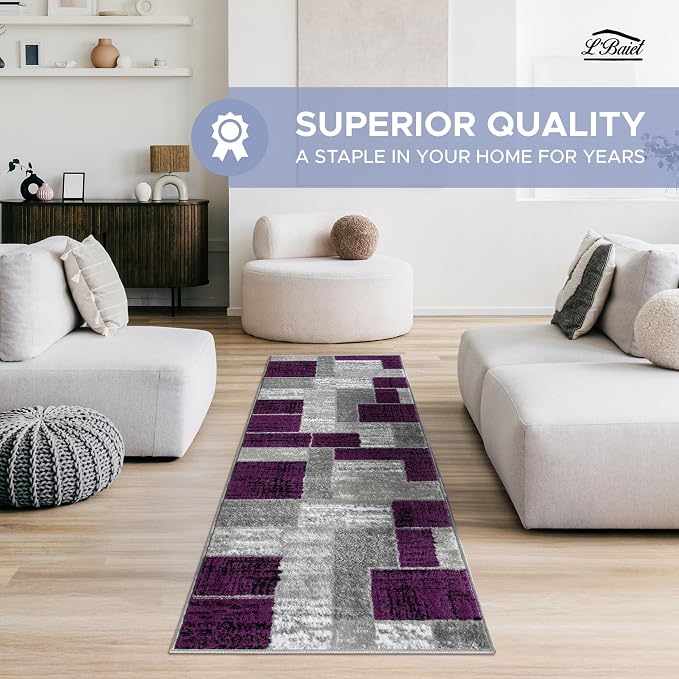 L'Baiet Verena Geometric Area Rug Purple Grey 4' x 6' Medium Area Rugs Carpet for Living Room, Bedroom, Dining Table, Office, Hallway, Foyer | Neutral Colorful Modern Abstract Home Decor