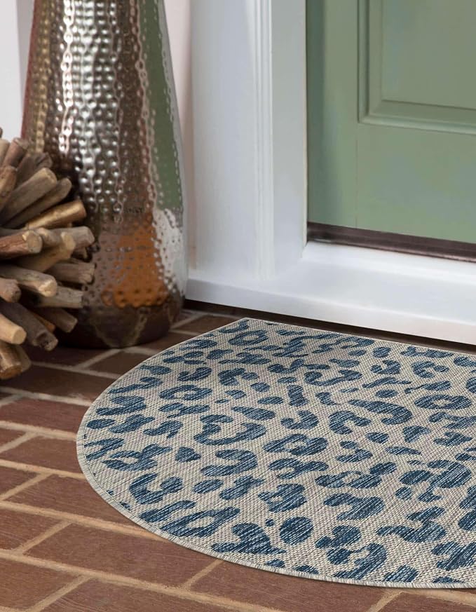 Unique Loom Outdoor Safari Collection Area Rug - Leopard (2' 2" x 3' 7" Hearth Blue/Gray)