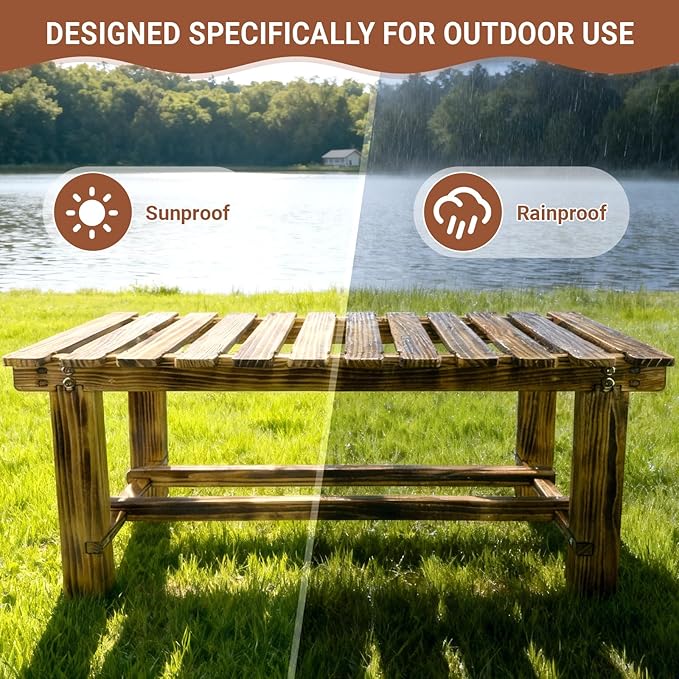47.2" Outdoor Garden Bench, Weatherproof 2-Person Backless Wooden Bench with Mortise-Tenon Structure – for Garden, Lawn, Porch, Backyard （Brown