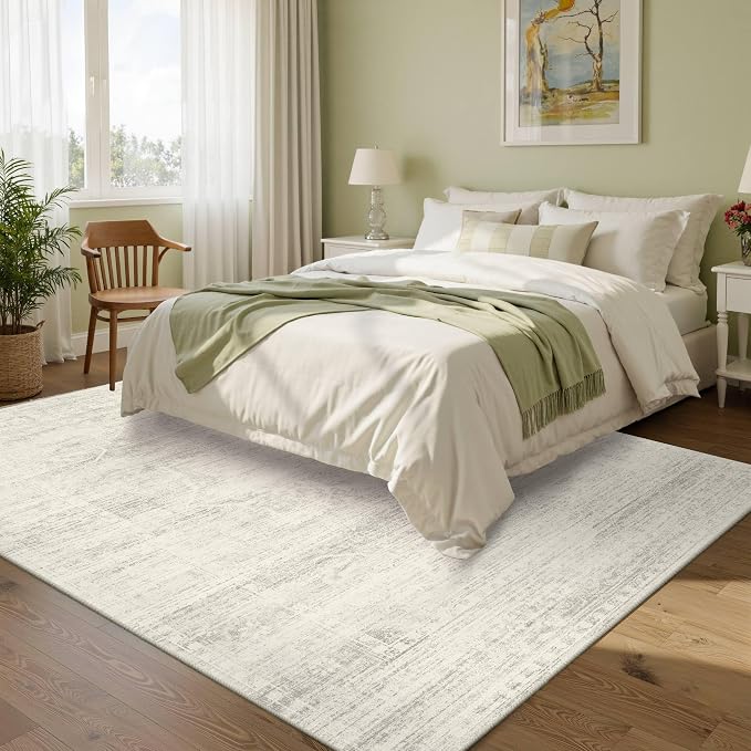 Latte&Fog Vintage 5x7 Washable Neutral Area Rugs, Ivory Rug for Living Room | Non Slip Low Pile Soft Floral Cute Carpet for Dining Kitchen Kids Playroom Nursery Guest Room Classroom Dorm Farmhouse Office