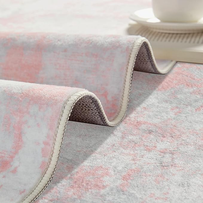 Latte&Fog 6x9 Area Rugs for Living Room Modern Abstract Washable Pink Rugs | for Dining Kitchen Kids Nursery Playroom Guest Room Classroom Dorm Farmhouse Office, Non Slip Low Pile Soft Floral Carpets