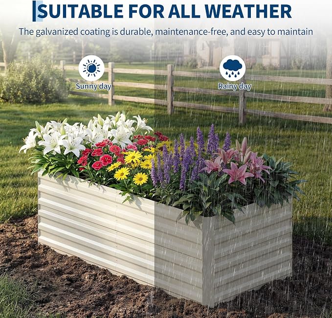 Garvee 2PCS 6x3x2ft Galvanized Raised Garden Bed Outdoor,Rust-Resistant Raised Garden Beds for Gardening, Easy Assembly Outdoor Garden Box & Planters, Beige