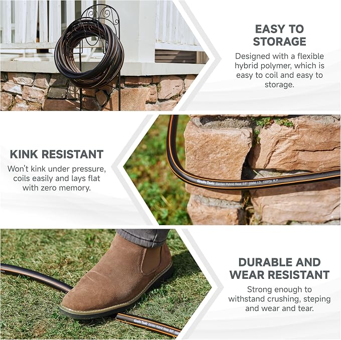 Giraffe Tools Garden Hose 5/8", Custom Length, Heavy Duty, No Kink, Flexible, Rubber Garden Hose, Leakproof Water Hose, 600 Burst PSI, 5ft Female to Female Hose
