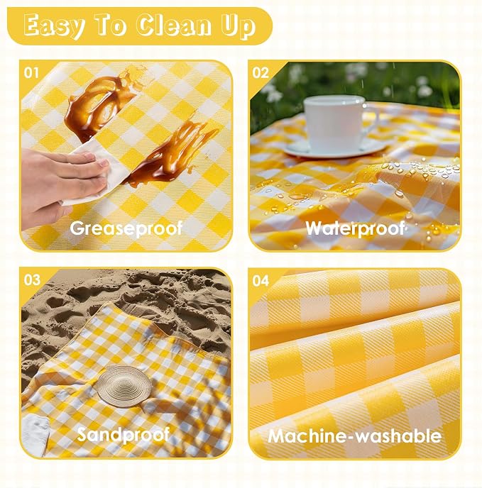 Portable Picnic Blanket, Waterproof Sandproof Foldable Outdoor Mat with Handle for Beach, Camping, Hiking, Travel, and Family Concerts (Yellow)