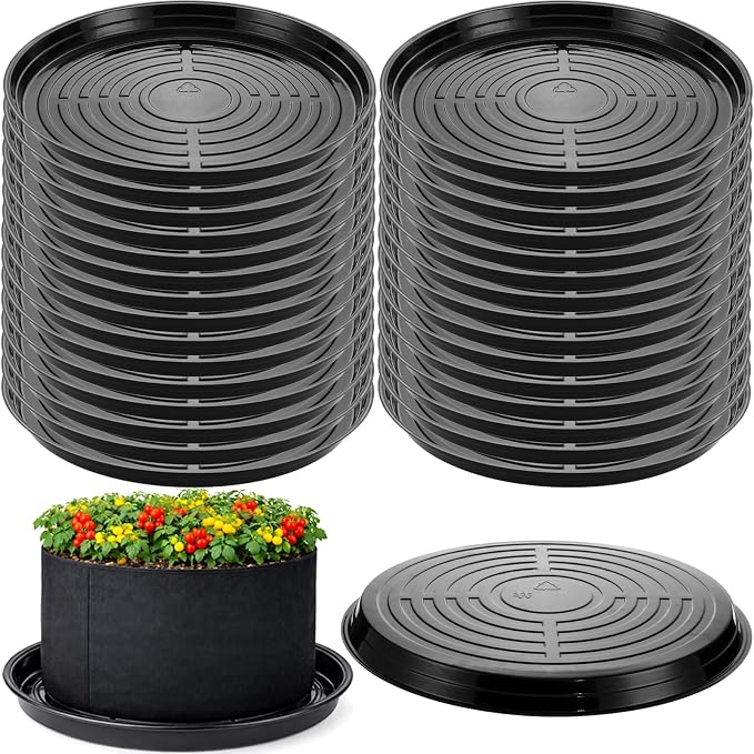 30 Packs 16" Extra-Large Plant Saucers for Indoor Outdoor Use Heavy Duty Plastic Plant Plate Dish for Planter Bulk Round Flower Pot Drip Trays to Catch Water 4 to 20 Inch, Black