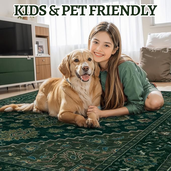 Tangsoo Dark Green 2x3 Small Rugs for Entryway, Washable Vintage Non Slip Oriental Rug, Indoor Front Door Rug, Print Door Mat Small Carpet, Soft Low Pile Rugs for Entrance Kitchen Bedroom Home Decor