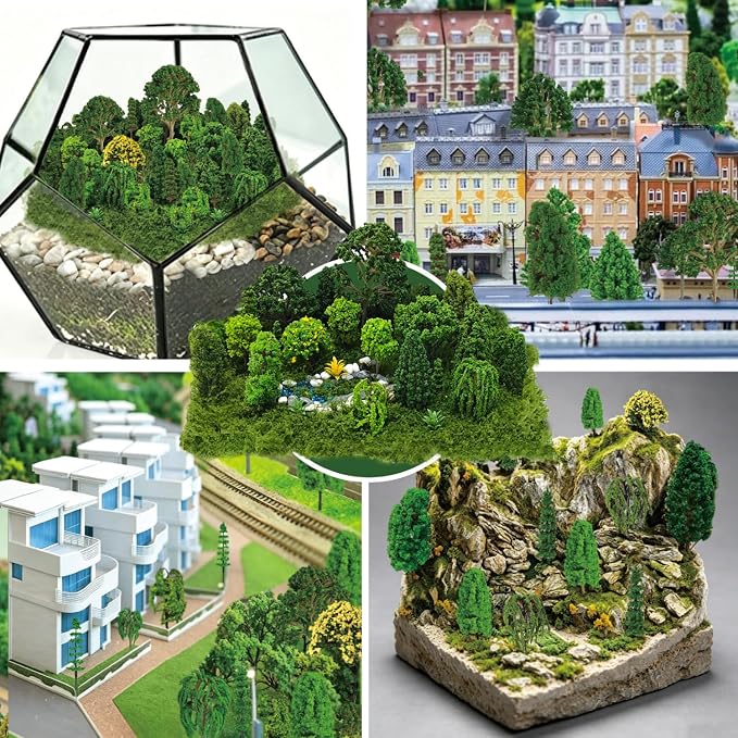 Model Scenery, 31pcs, Fairy Garden Accessories, Diorama Supplies Kit, Miniature Trees with Moss for Building Model, Natural Green Landscape, Projects, DIY Craft