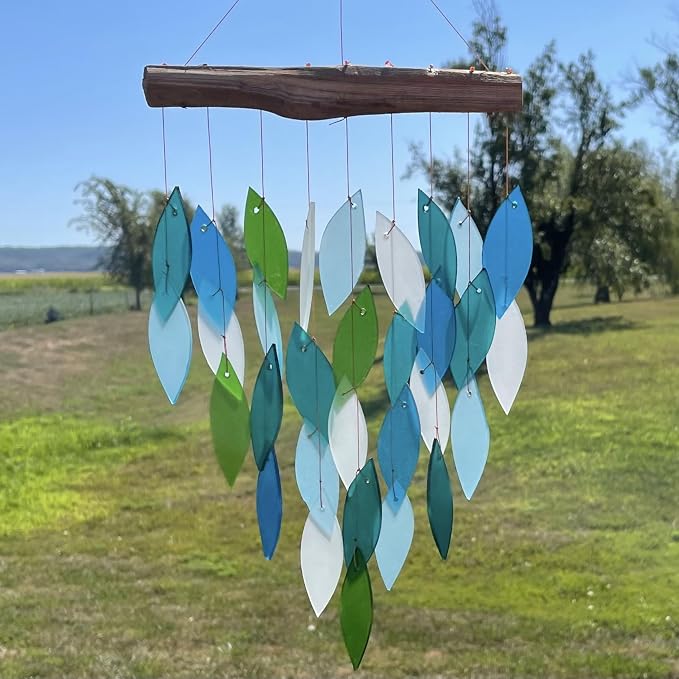 Blue Handworks Ocean Waterfall Glass Wind Chime | Handcrafted Waterfall Glass Wind Chime in Royal Blue, Sky Blue, Teal and Frosted White