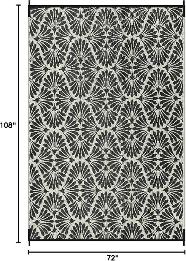 Lahome Outdoor Rug Patio Waterproof 6x9, Black Outdoor Plastic Straw Rug for Porch, Portable Lightweight Mats for Backyard Garden Deck Camping Outside, Black White,6'x9'