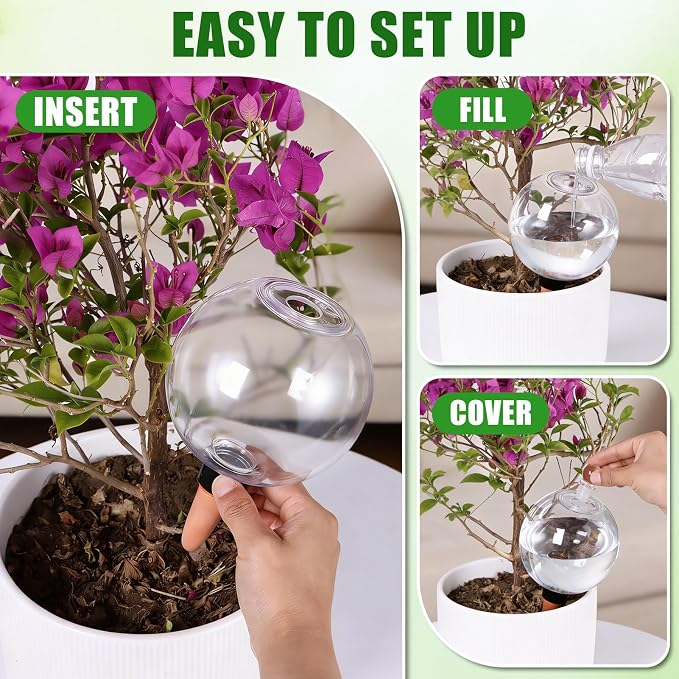 26 oz Extra Large Plant Self Watering Globes Top Fill - Upgraded Plastic Water Bulbs, Slow Release Terracotta Self Watering Planter Insert, Plant Watering Devices System, Water Spikes Stakes, 4 Pack