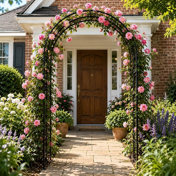 Garden Arch Trellis 55" W x 90" H Metal Arbor for Climbing Plants, Wedding Arch for Ceremony Indoor Outdoor, Black Garden Arbor for Party Decoration Backyard Lawn (Black, 55" W x 90" H)