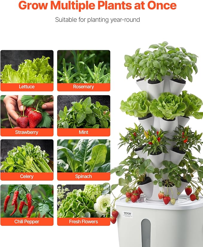 VEVOR Hydroponic Tower, 20 Pods 4 Tiers Hydroponics Growing System Kit, Vertical Home Hydronic Garden with 20L Water Tank & Pump, Planter Plants Germination Kit for Indoor Herbs, Fruits, Vegetables