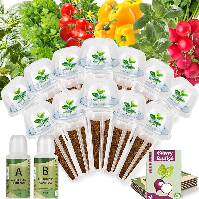 Salsa Seed Pod for Aerogarden - 12 Hydroponic Refill Grow Pods with 6 Packets Seeds of Basil, Cherry Tomato, Bell Pepper, Cherry Radish & Cilantro for Most Hydroponic Systems Ahopegarden, LETPOT, URUQ