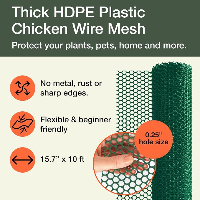 Maporch Plastic Chicken Wire Fencing for Pet Protection - 15.7" x 10ft, HDPE Hunter Green Chicken Wire - Garden Fence Animal Barrier for Dogs, Cats and Rabbits (1-Pack) | 15.7" x 10ft - HDPE Home and Garden Netting - UV Resistant - Customizable Balcony...