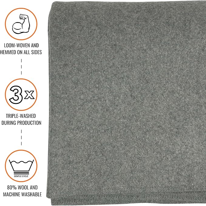 Arcturus Military Wool Blanket - Warm, Thick, Washable - Great for Outdoors, Camping, Stadium Blanket, Picnics, Travel - Car & Bushcraft Survival Kits