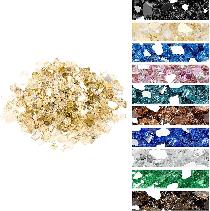 Onlyfire 10 lbs Fire Glass Rocks 1/4 Inch, Reflective Tempered Glass for Propane Fire Pit & Gas Fireplace, High Luster Firepit Glass Stones for Fire Table, Gold (Multicolor Options Available)