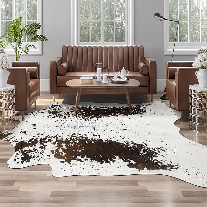 AROGAN 8x10 Faux Cowhide Rug, Cow Print Large Animal Hide Rug Spots Brown | Premium Cow Hide Carpet, Western Rug for Bedroom Living Room Decor, Durable Faux Cow Skin Cowhide Area Rug