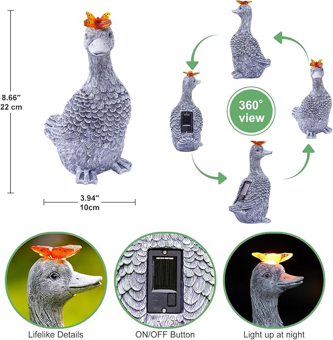 Solar Garden Statue Goose Figurine | Outdoor Decoration with Butterfly for Garden Yard Lawn Home Decor Outside : Unique Gifts for Mom Grandma