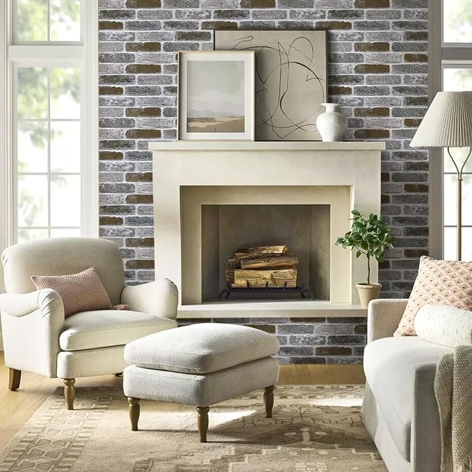 COMSTICKC 3D Faux Brick Wall Panel Peel and Stick Decorative Tiles, 12 pcs of 22.8" x 11.8", DIY UrltraLight PVC Self Adhesive Fake Brick Interior Decor, Not Real Brick, Paintable, Covers 22.48 sq.ft