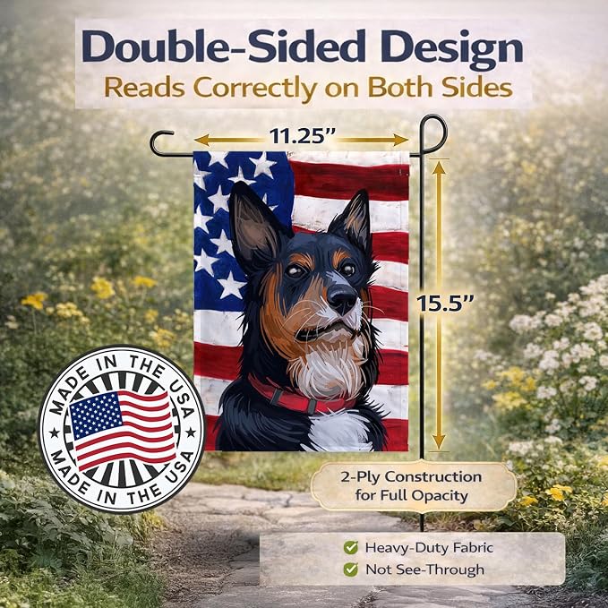 Caroline's Treasures CK6752GF Welsh Sheepdog American Flag Garden Flag Mailbox Flag Decorative Yard Flag Banner Outside Patio Artwork Yard Flower Beds, Garden Size, Multicolor
