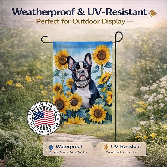 Caroline's Treasures DAC6082GF French Bulldog in Sunflowers Garden Flag Mailbox Flag Decorative Yard Flag Banner Outside Patio Artwork Yard Flower Beds, Garden Size, Multicolor