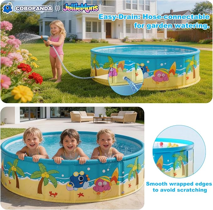 Foldable Kids Pool Hard Plastic Collapsible Deep Kiddie Pool Small Toddler Pools for Swimming, Backyard Dog Pool (JellieMons 47.2"x17.7")
