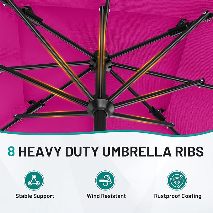 AreShark 8'x10' 2 Tiers Rectangular Patio Umbrella - Outdoor Umbrella Waterproof UV Protection, Market Table Umbrella w/Crank for Pool, Backyard, Deck(Rose Pink)