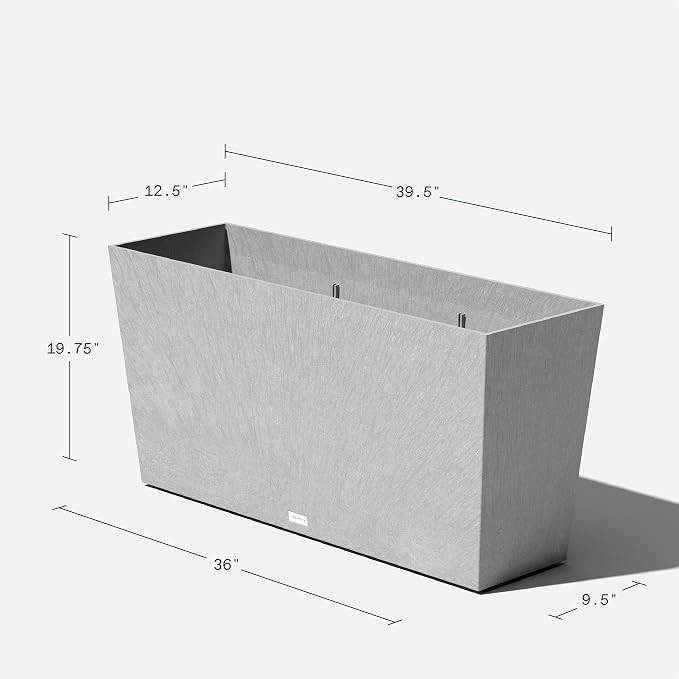 Veradek Pure Series Midori Trough Planter - Large Rectangular Planter for Indoor or Outdoor Deck/Porch | Durable All-Weather Use with Drainage Holes | Modern Decor for Shrubs, Flowers, Small Plants