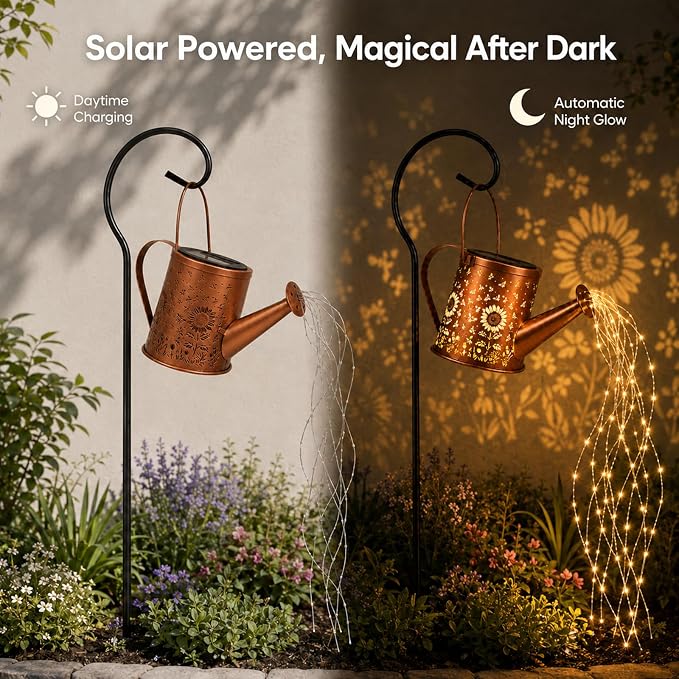 Solar Watering Can Light, Solar Powered Hanging Lantern Landscape Lights, Decorative Garden for Yard Waterproof Garden Decor, Gifts for Mom, Grandma（Sunflower + Bee）