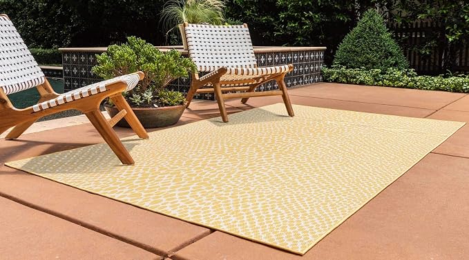 Unique Loom Jill Zarin Outdoor Collection Area Rug - Cape Town (9' x 12' Rectangle, Yellow Ivory/ Ivory)