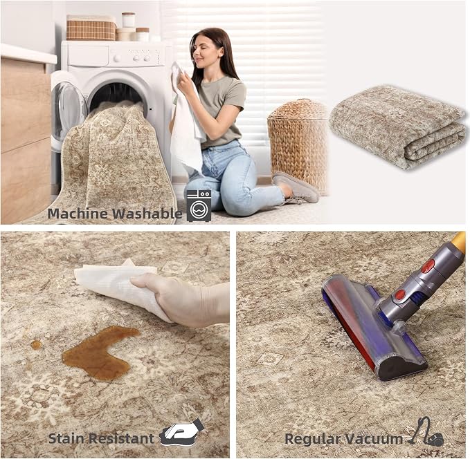4x6 Washable Area Rugs for Bedroom: Small Living Room Rug Non Slip Low Pile Soft Faux Wool Non Shedding Distressed Vintage Boho Throw Rugs for Kitchen Entryway Office Nursery Entrance Enytry