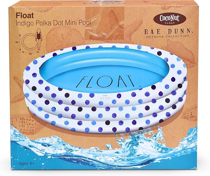 Rae Dunn x CocoNut Float Indigo Polka Dot Mini Pool, Float Theme | Inflatable swimming pool for kids, splash design, easy setup, great backyard fun, durable, perfect for summer parties